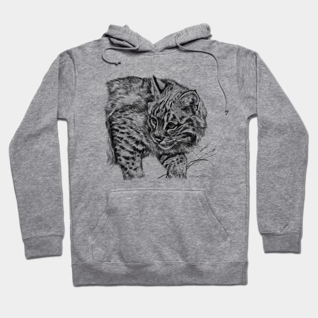 Curious Bobcat Portrait Black and White Hoodie by RebeccaLatham